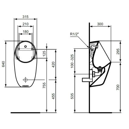 Ideal Standard E253701 - Pisoár I.LIFE zadný prívod, zadný odpad keramika/biela