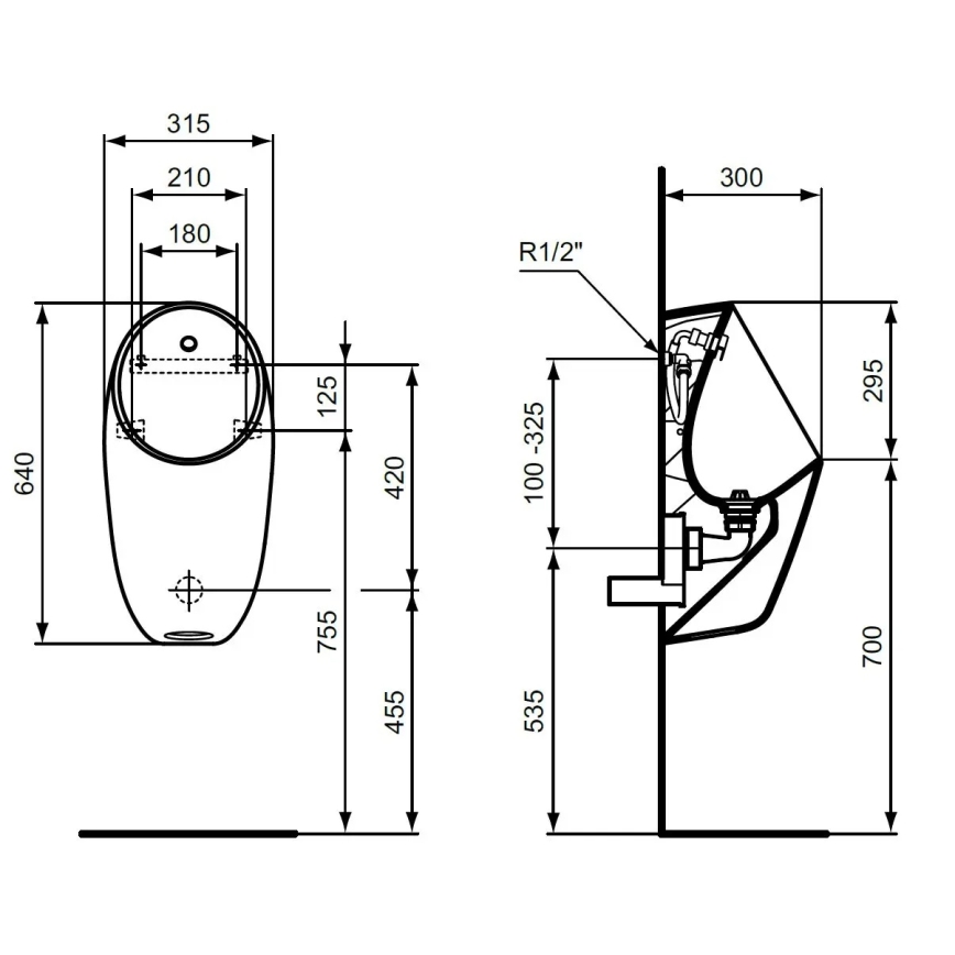 Ideal Standard E253701 - Pisoár I.LIFE zadný prívod, zadný odpad keramika/biela