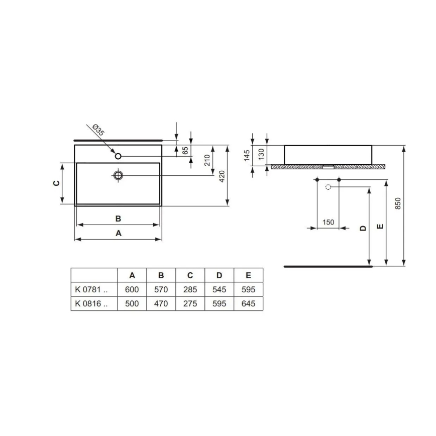 Ideal Standard K081601 - Umývadlo na dosku STRADA 60x42 cm keramika/biela