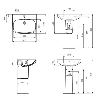 Ideal Standard T470501 - Závesné umývadlo I.LIFE A 60x48 cm keramika/biela