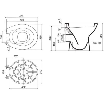 Ideal Standard VV612000 - Plastová mriežka pre výlevku 34x40,2 cm sivá
