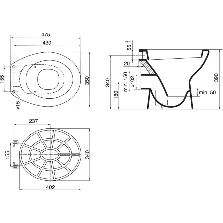 Ideal Standard VV612000 - Plastová mriežka pre výlevku 34x40,2 cm sivá