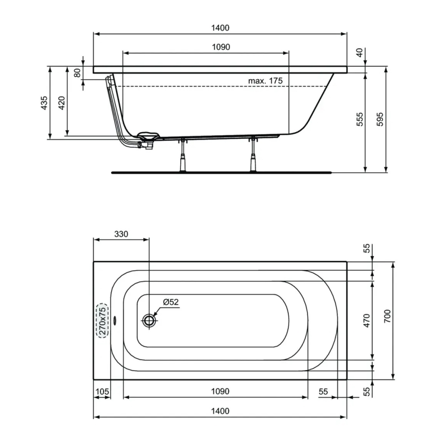Ideal Standard W004201 - Vaňa SIMPLICITY 150x70 cm akrylát/biela