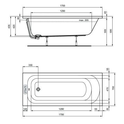 Ideal Standard W004401 - Vaňa SIMPLICITY 170x70 cm akrylát/biela