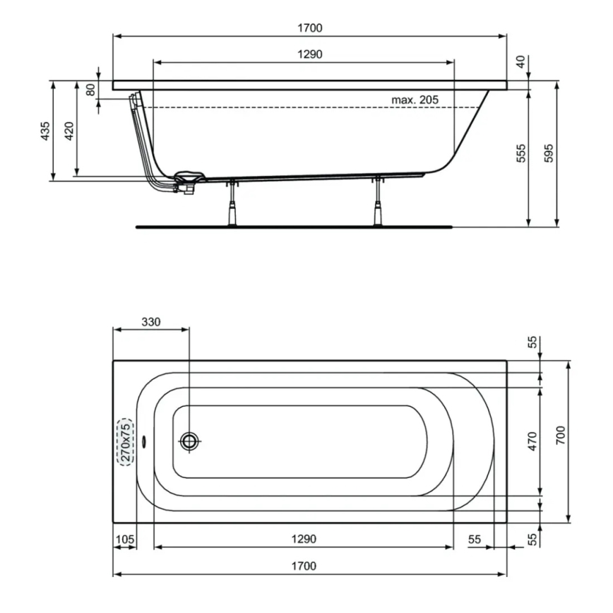 Ideal Standard W004401 - Vaňa SIMPLICITY 170x70 cm akrylát/biela