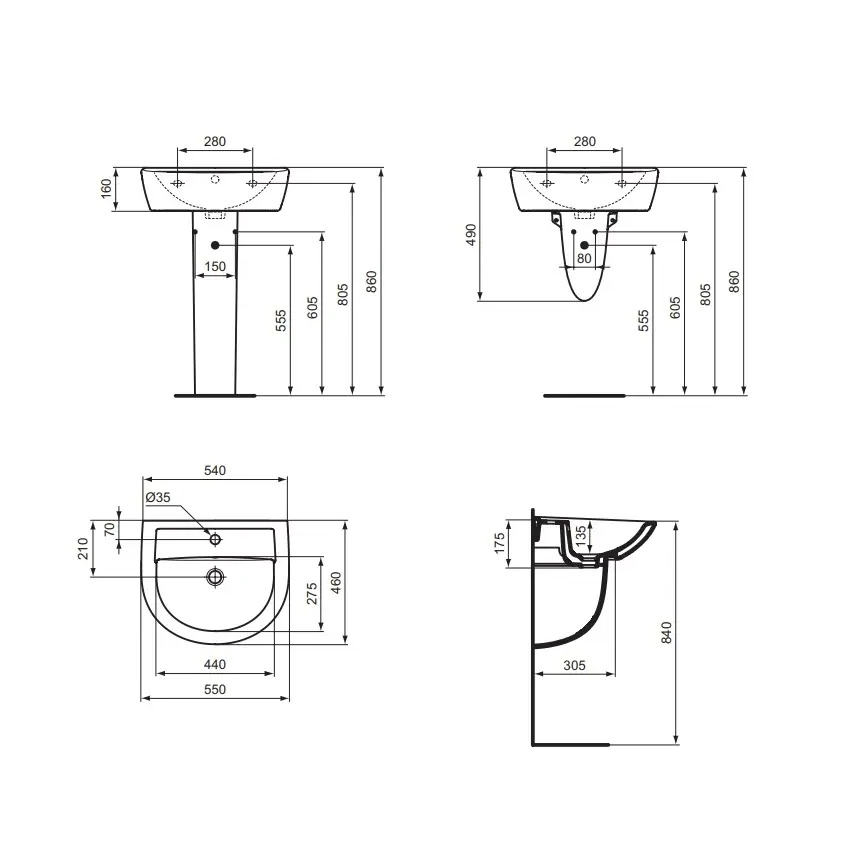 Ideal Standard W332601 - Závesné umývadlo EUROVIT 55x46 cm keramika/biela