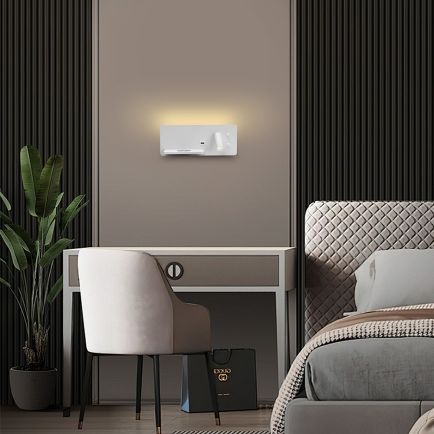 Immax 08286L - LED Nástenné bodové svietidlo s poličkou, USB portom a bezdrôtovým nabíjaním Be PREPARE LED/3W/230V + LED/3W biela