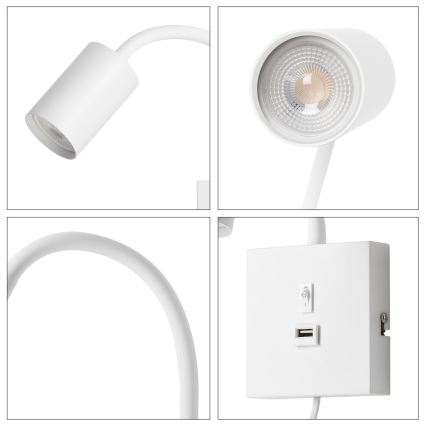 Nástenné svietidlo s USB PUNTO 1xGU10/9W/230V biele