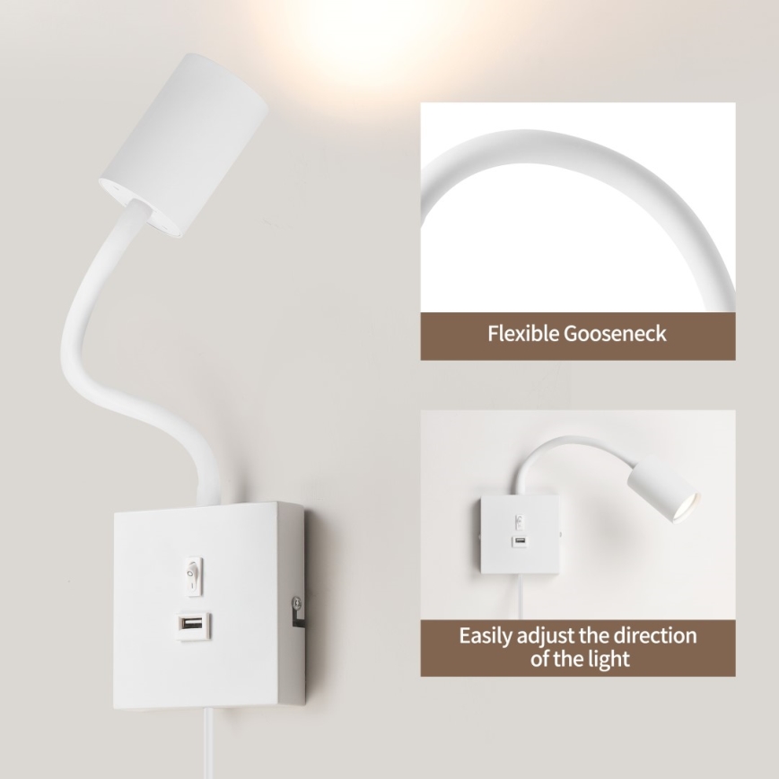 Nástenné svietidlo s USB PUNTO 1xGU10/9W/230V biele
