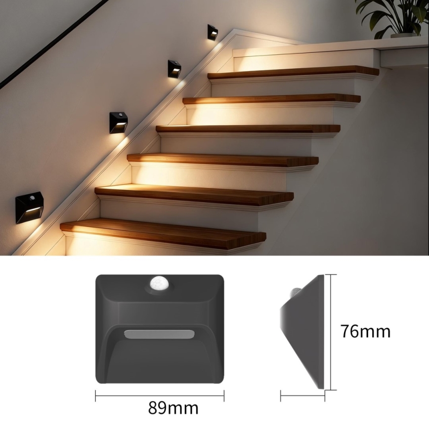 Immax 08307L - LED nabíjateľné schodiskové svietidlo so senzorom STEP LIGHT LED/0,3W/3,7V 2200 mAh IP53 čierna