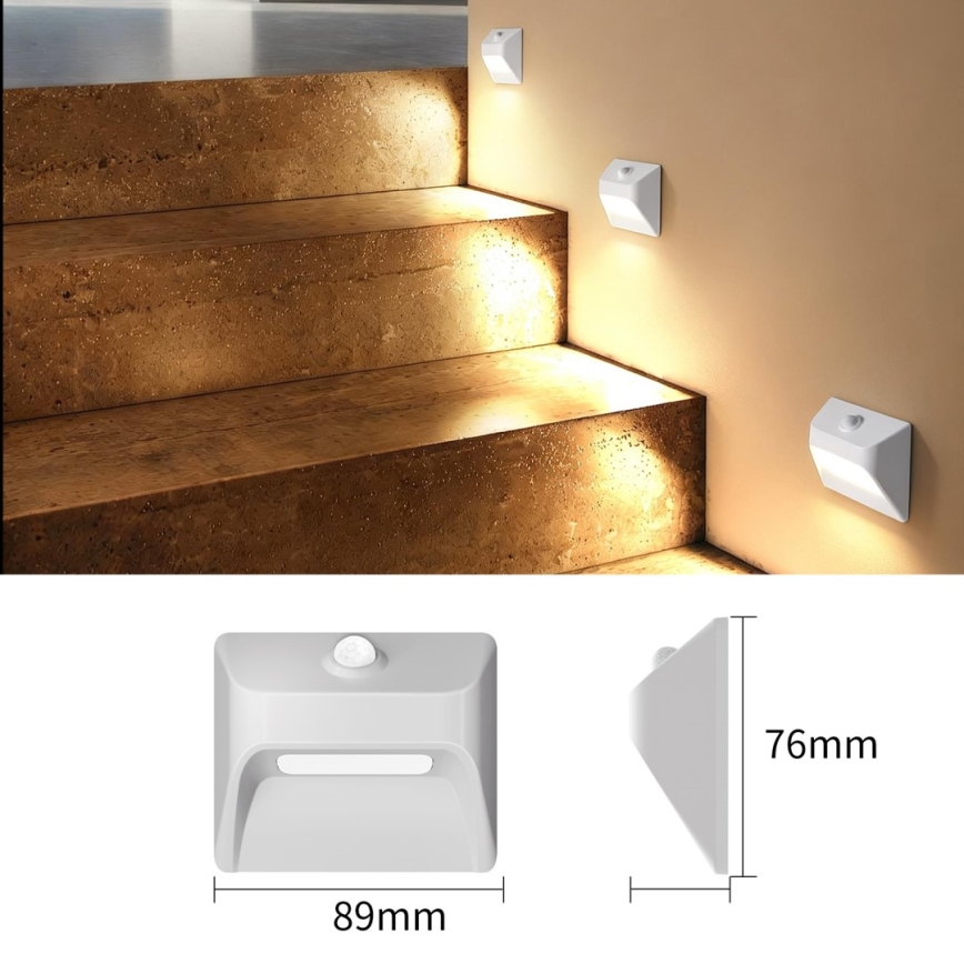 Immax 08308L - LED nabíjacie schodiskové svietidlo so senzorom STEP LIGHT LED/0,3W/3,7V 2200 mAh IP53 biela