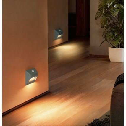 LED Nabíjacie schodiskové svietidlo so snímačom pohybu a súmraku STEP LIGHT LED/0,3W/3,7V 2200 mAh IP53 sivá