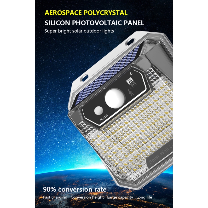 LED Solárne nástenné svietidlo so senzorom LED/3W/5,5V IP65 1200 mAh