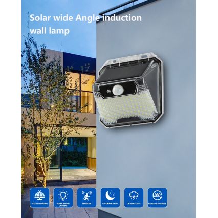 LED Solárne nástenné svietidlo so senzorom LED/3W/5,5V IP65 1200 mAh