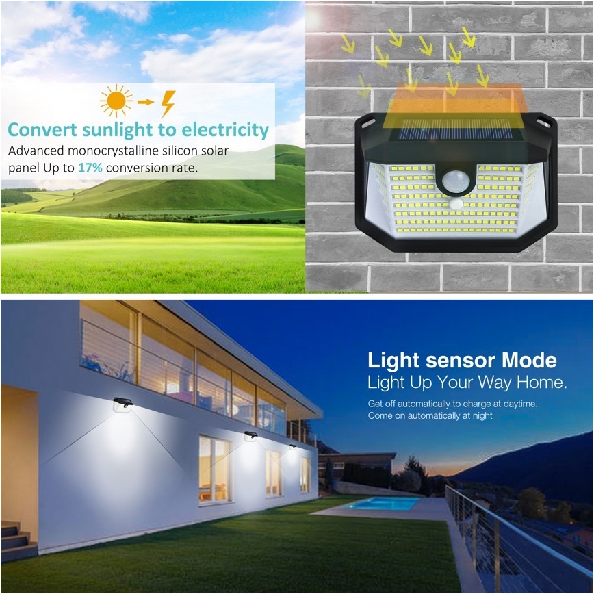 LED Solárne nástenné svietidlo so senzorom LED/4W/5,5V IP65 1200 mAh