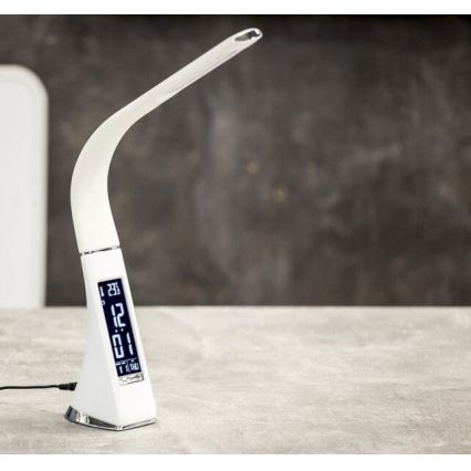LED Stmievateľná stolná lampa s displejom LEATHER LED/7W/230V biela
