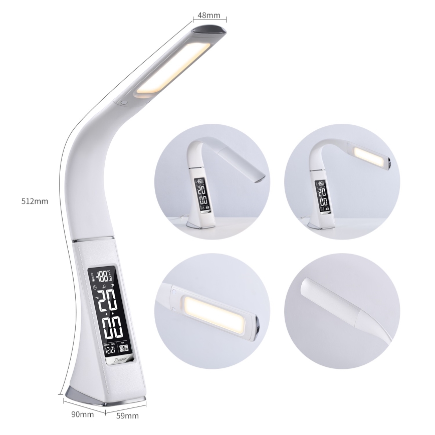 LED Stmievateľná stolná lampa s displejom LEATHER LED/7W/230V biela