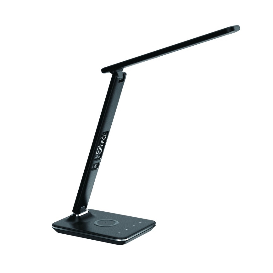 LED Stmievateľná lampa s bezdrôtovým nabíjaním QI a USB KINGFISHER LED/8,5W/230V čierna