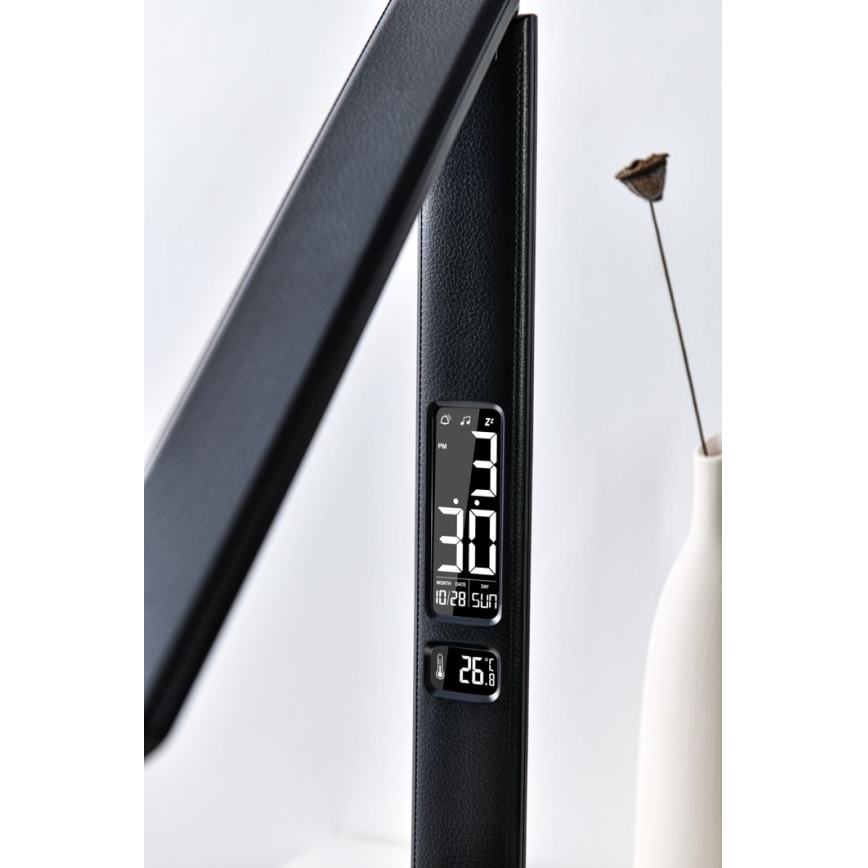 LED Stmievateľná lampa s bezdrôtovým nabíjaním QI a USB KINGFISHER LED/8,5W/230V čierna