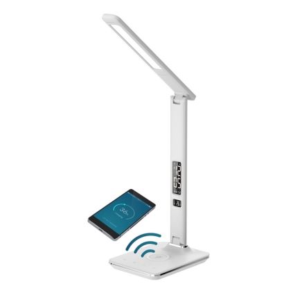 LED Stmievateľná lampa s bezdrôtovým nabíjaním QI a USB KINGFISHER LED/8,5W/230V biela