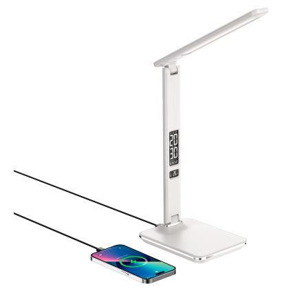 LED Stmievateľná stolná lampa s bezdrôtovým nabíjaním QI a USB KINGFISHER LED/8,5W/230V biela