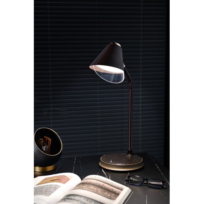 LED Stmievateľná stolná lampa s bezdrôtovým nabíjaním FINCH LED/9W/12/230V hnedá/zlatá