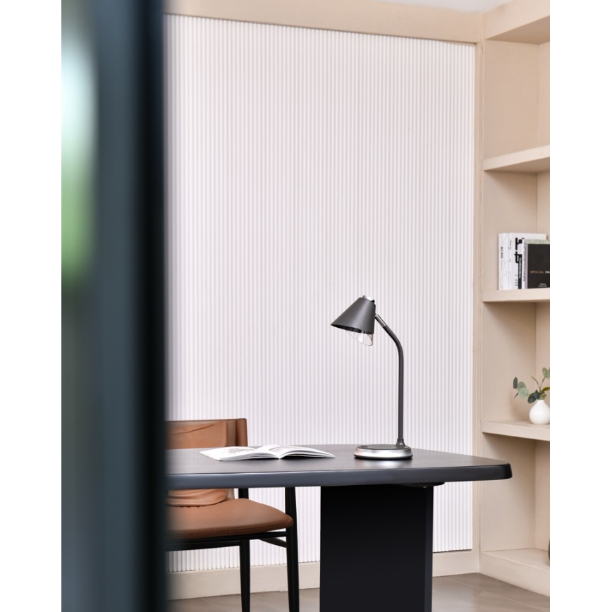 LED Stmievateľná stolná lampa s bezdrôtovým nabíjaním FINCH LED/9W/12/230V šedá/lesklý chróm