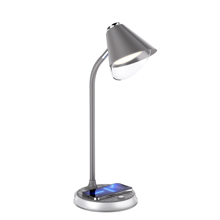 LED Stmievateľná stolná lampa s bezdrôtovým nabíjaním FINCH LED/9W/12/230V šedá/lesklý chróm