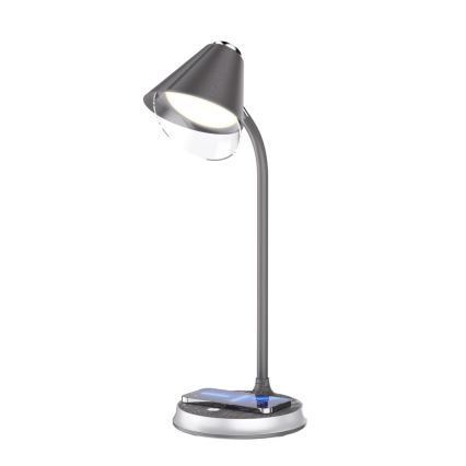 LED Stmievateľná stolná lampa s bezdrôtovým nabíjaním FINCH LED/9W/12/230V šedá/lesklý chróm