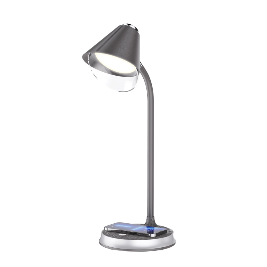 LED Stmievateľná stolná lampa s bezdrôtovým nabíjaním FINCH LED/9W/12/230V šedá/lesklý chróm