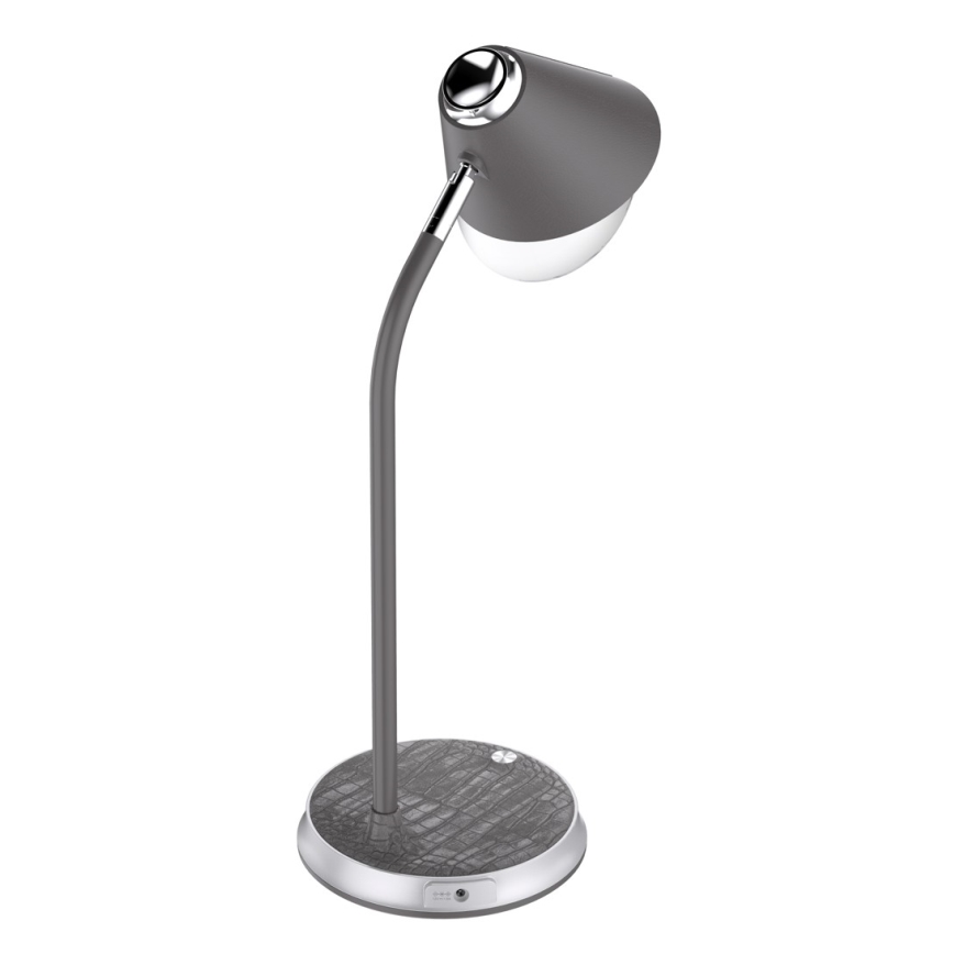 LED Stmievateľná stolná lampa s bezdrôtovým nabíjaním FINCH LED/9W/12/230V šedá/lesklý chróm
