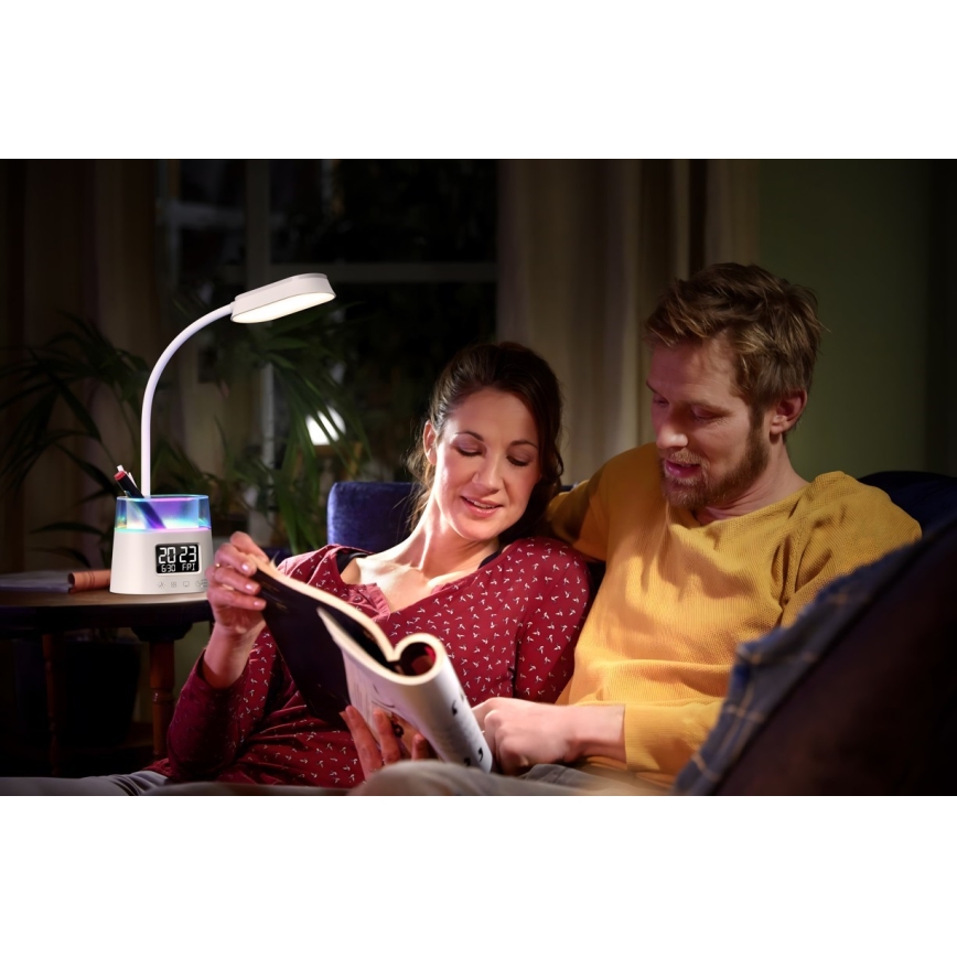 LED RGBW Stmievateľná stolná lampa s držiakom na ceruzky FALCON LED/10W/5V