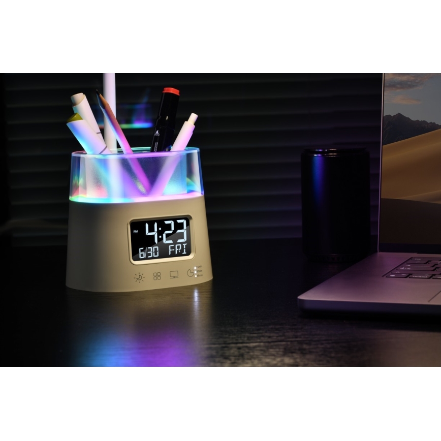 LED RGBW Stmievateľná stolná lampa s držiakom na ceruzky FALCON LED/10W/5V