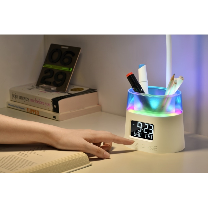 LED RGBW Stmievateľná stolná lampa s držiakom na ceruzky FALCON LED/10W/5V