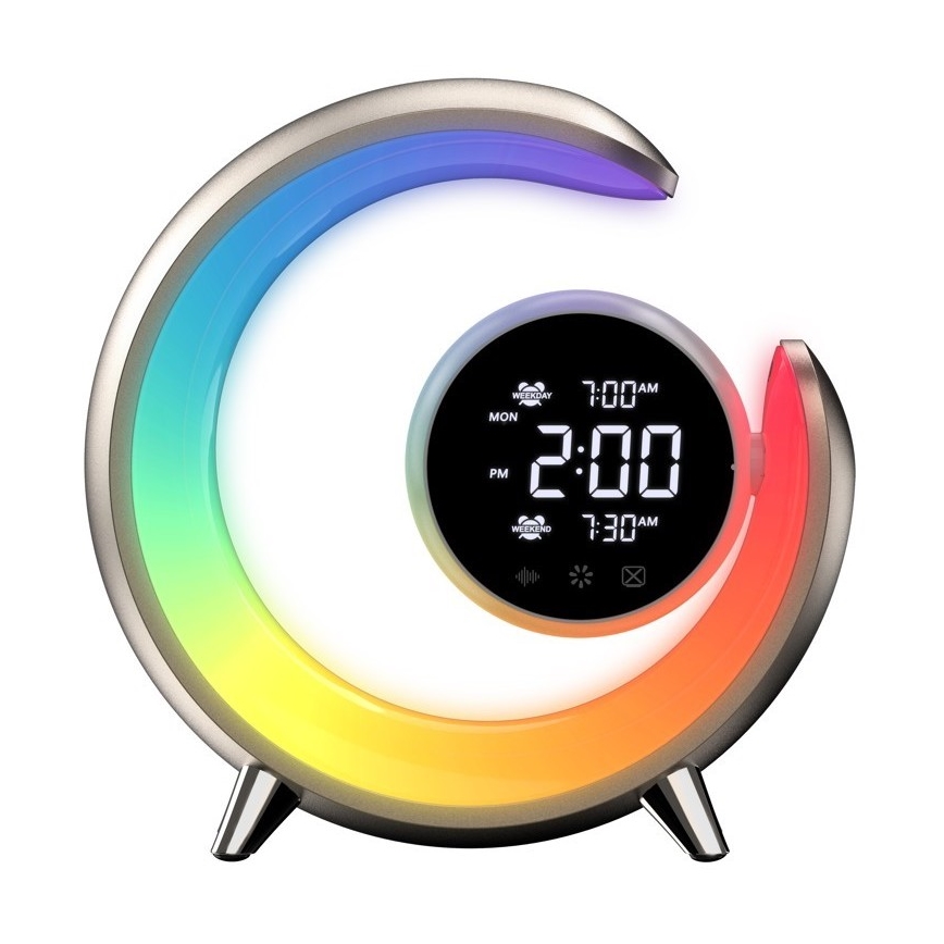LED RGBW Stmievateľná stolná lampa s budíkom PEACOCK LED/20W/5V USB