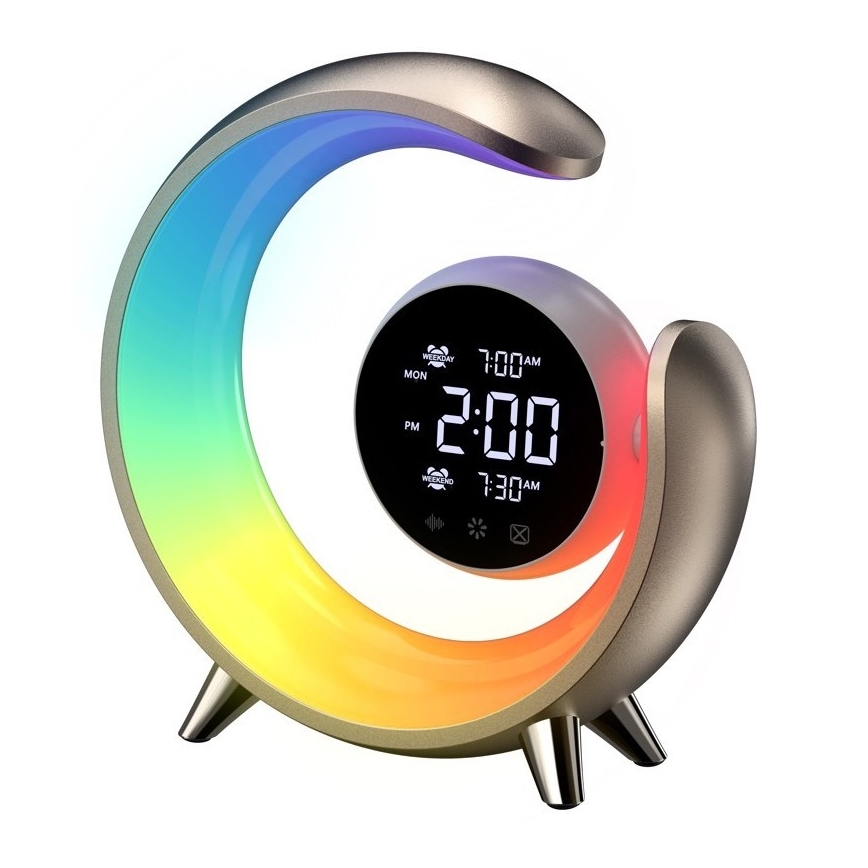 LED RGBW Stmievateľná stolná lampa s budíkom PEACOCK LED/20W/5V USB