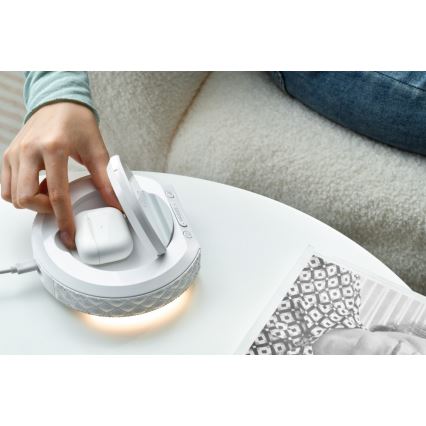 Budík s LCD displejom a bezdrôtovou Qi nabíjačkou 27W/9V 220 mAh biela