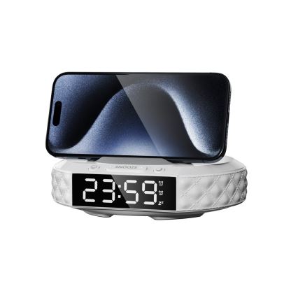 Budík s LCD displejom a bezdrôtovou Qi nabíjačkou 27W/9V 220 mAh biela
