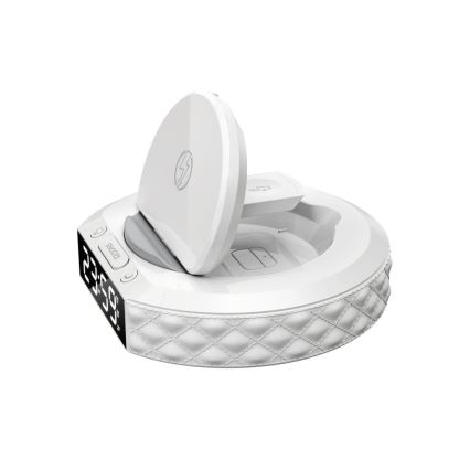 Budík s LCD displejom a bezdrôtovou Qi nabíjačkou 27W/9V 220 mAh biela