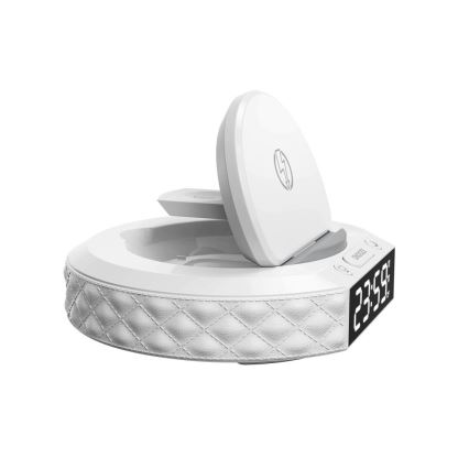 Budík s LCD displejom a bezdrôtovou Qi nabíjačkou 27W/9V 220 mAh biela