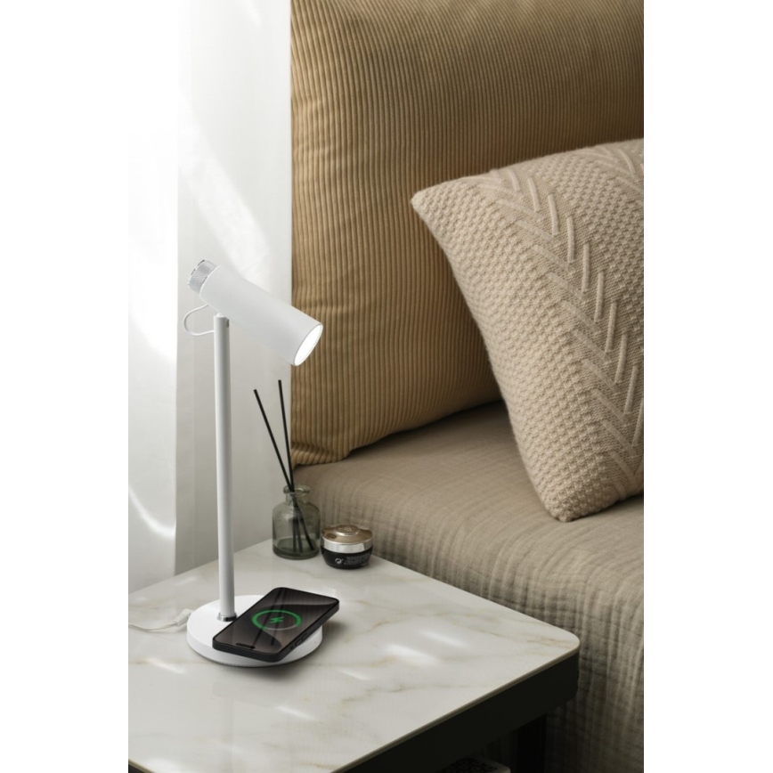 LED Stmievateľná stolná lampa s bezdrôtovým Qi nabíjaním TIT LED/12W/230V biela