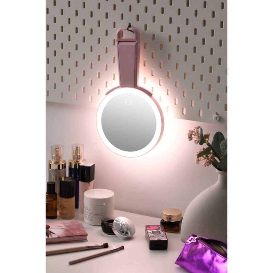 Immax 09102L - LED+CCT Stmievateľné kozmetické zrkadlo SWEET LED/3W/5V ružové