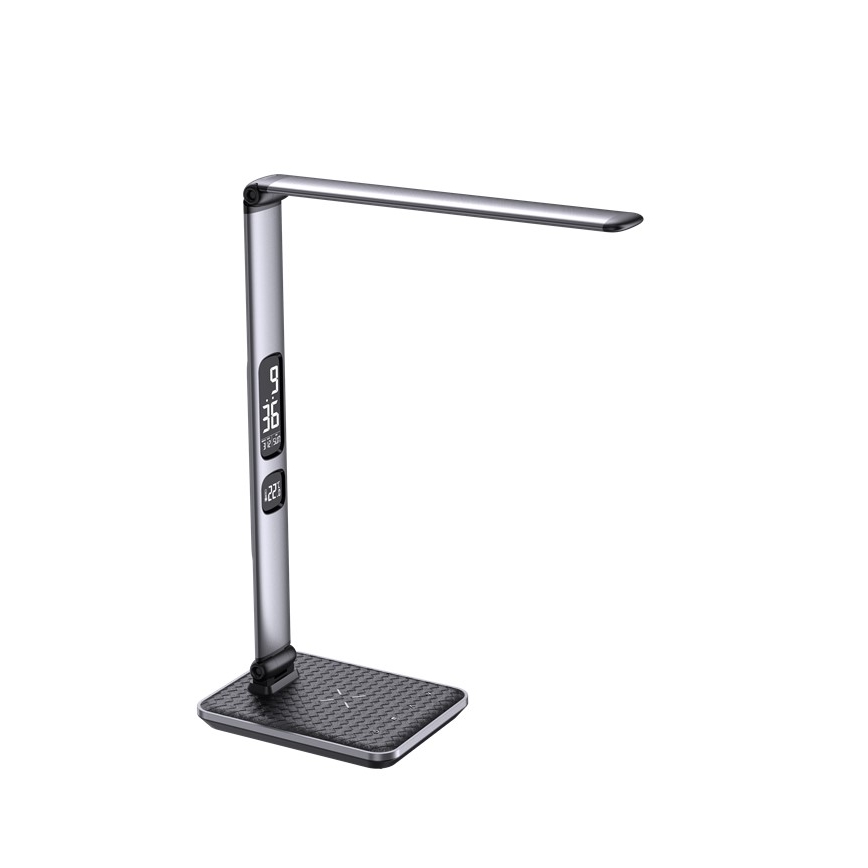Stmievateľná stolná LED lampa 8,5 W/230 V so bezdrôtovým nabíjaním, strieborná