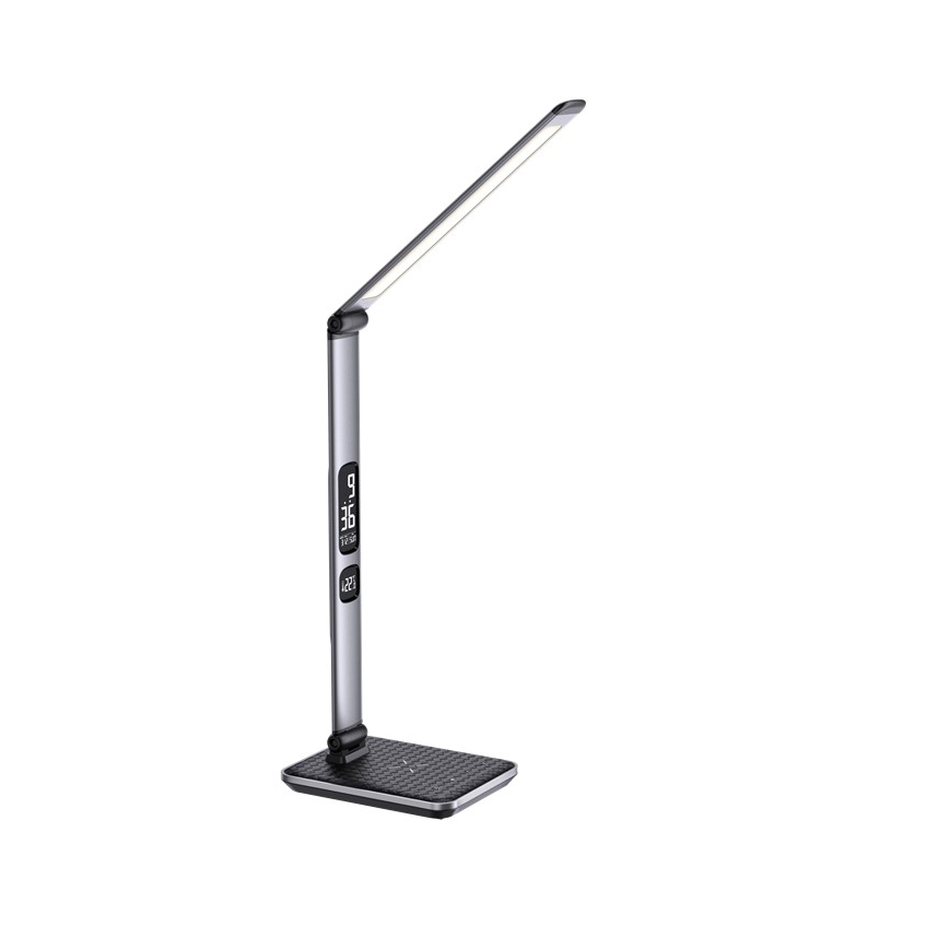 Stmievateľná stolná LED lampa 8,5 W/230 V so bezdrôtovým nabíjaním, strieborná