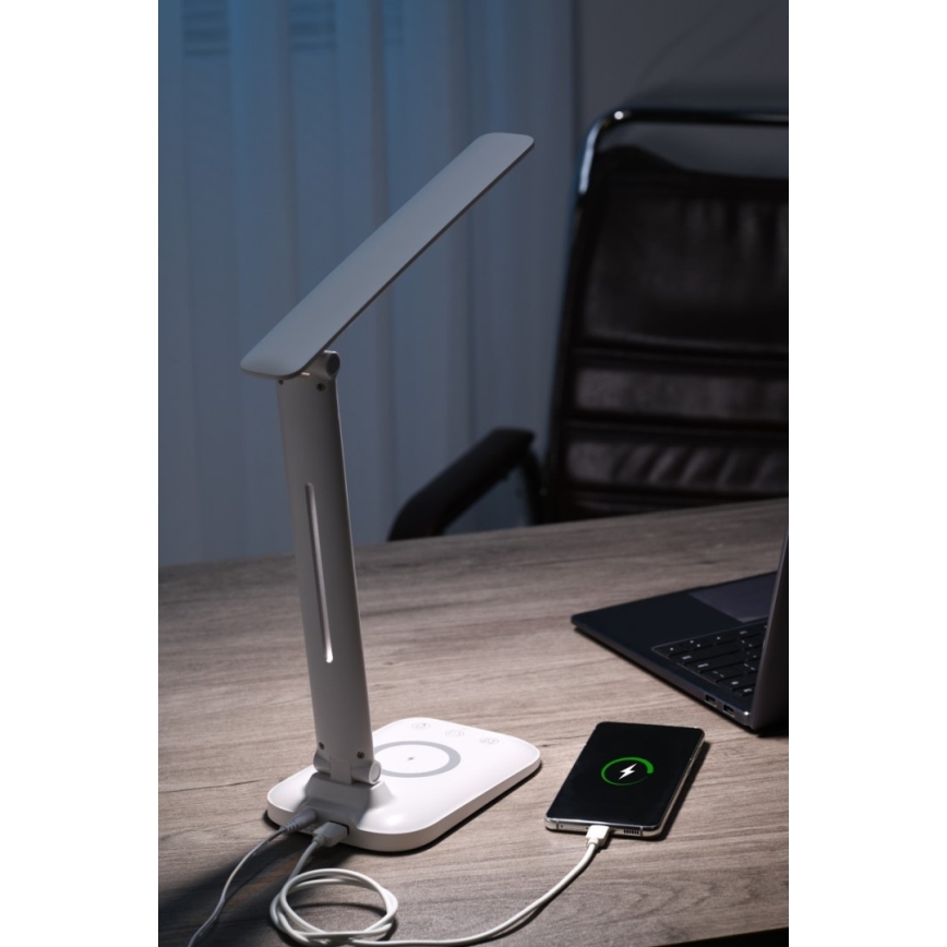 LED stmievateľná stolná lampa s bezdrôtovým nabíjaním QI a USB LUMI LED/7W/230V biela