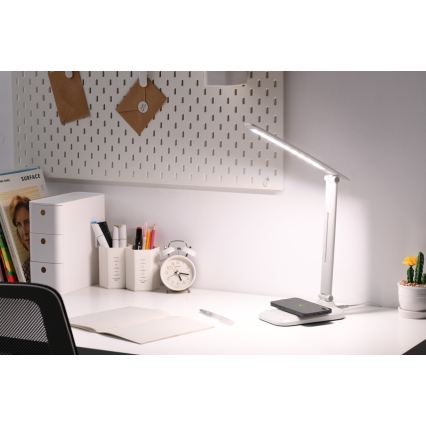 LED stmievateľná stolná lampa s bezdrôtovým nabíjaním QI a USB LUMI LED/7W/230V biela