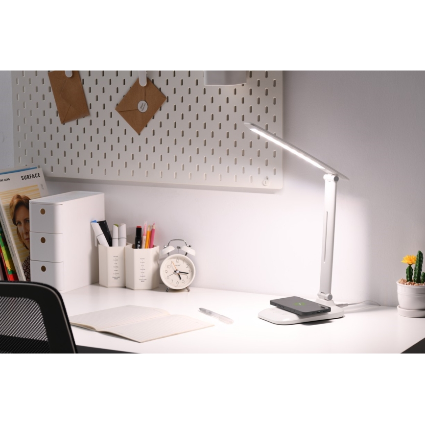 LED stmievateľná stolná lampa s bezdrôtovým nabíjaním QI a USB LUMI LED/7W/230V biela