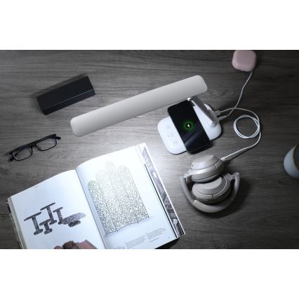 LED stmievateľná stolná lampa s bezdrôtovým nabíjaním QI a USB LUMI LED/7W/230V biela