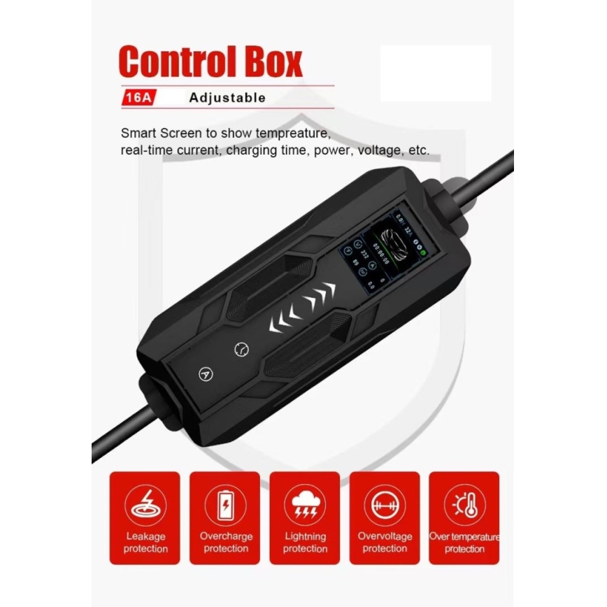 Immax - Nabíjacia stanica EV pre elektromobily AC Type 2, 16 A/380 V + zástrčka 230 V, 11 kW, 5 m, Tuya