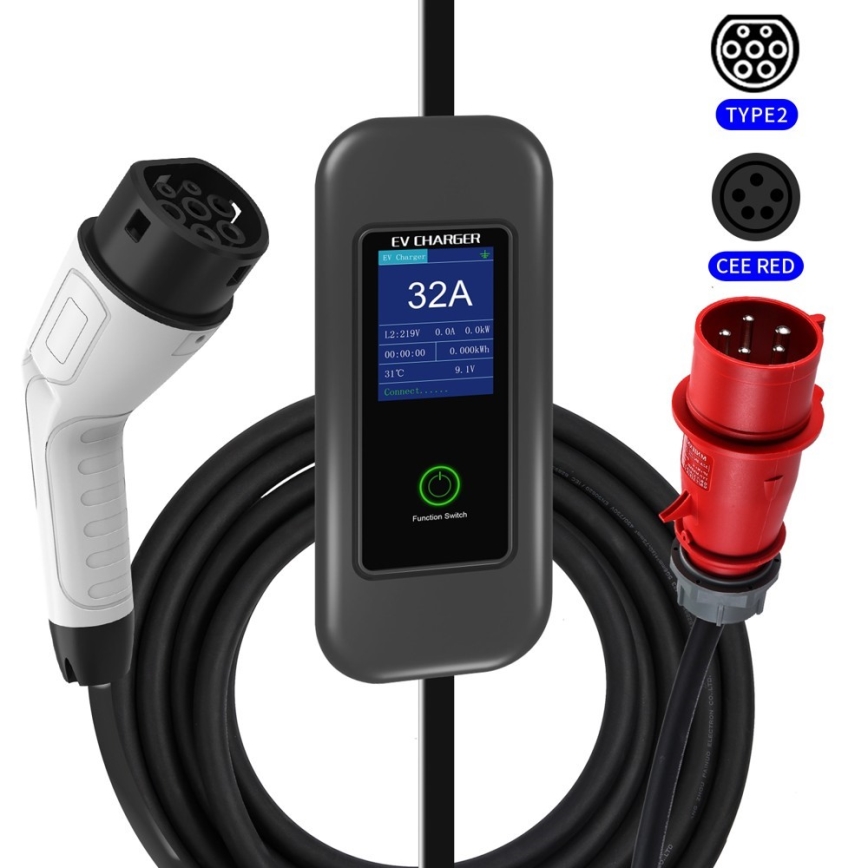 Immax - Cestovná nabíjacia stanica EV pre elektromobily AC Type 2 32A/380V 22kW + zástrčka 230V 5m Wi-Fi Tuya